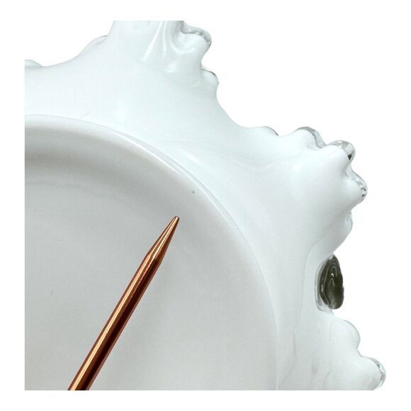 Vintage Fenton Silver Crest Bridal Basket White Ruffled Clear Edges Handle Large - Picture 12 of 16